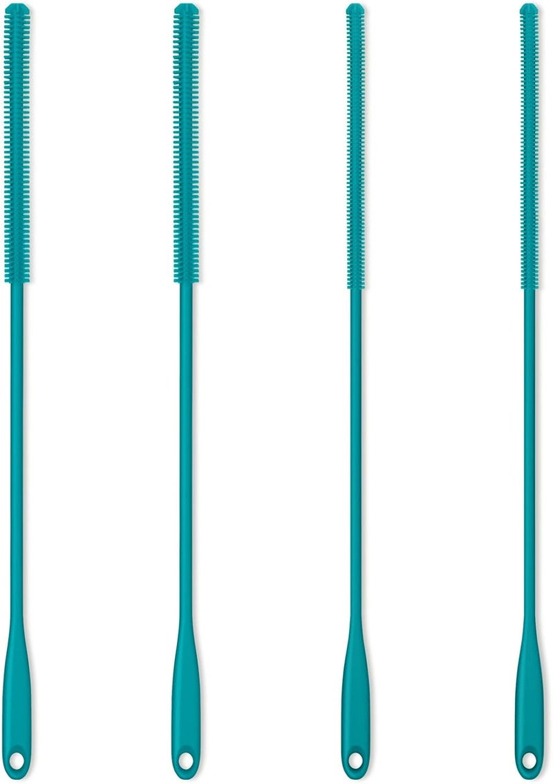 Purtribe Silicone Straw Brush 4 Pack - (2 Small, 2 Wide) - 10 Inch Reusable Straw Cleaner, Pipe Cleaner, Glass and Detailing Tool (Turquoise) - Image 1